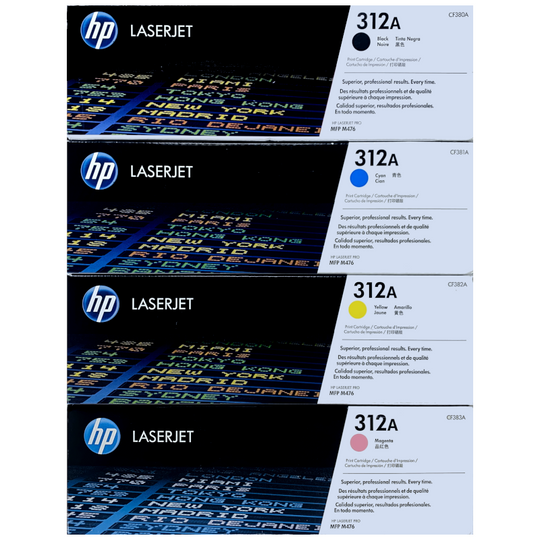 HP 312A Toner 4 Pack - CF380A CF381A CF382A CF383A - Black Cyan Magenta Yellow - Original HP LaserJet Toner Cartridges