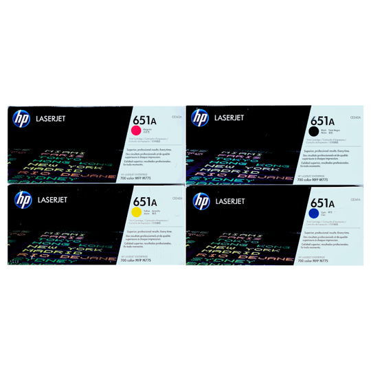 HP 651A Toner 4 Pack- CE340A CE341A CE342A CE343A - Black Cyan Magenta Yellow - Original HP LaserJet Toner Cartridges