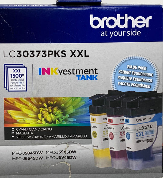 Genuine Brother LC3037 Cyan/Magenta/Yellow Super High Yield Ink Tank Cartridges, 3/Pack