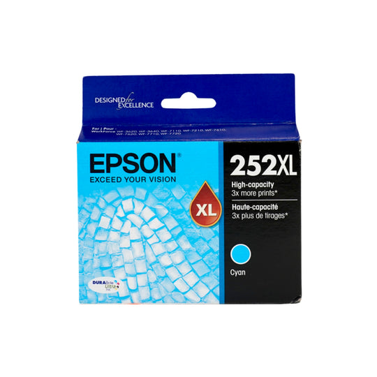 Genuine Epson DURABrite Ultra 252XL Cyan Ink Cartridge (T252XL220-S), High Yield