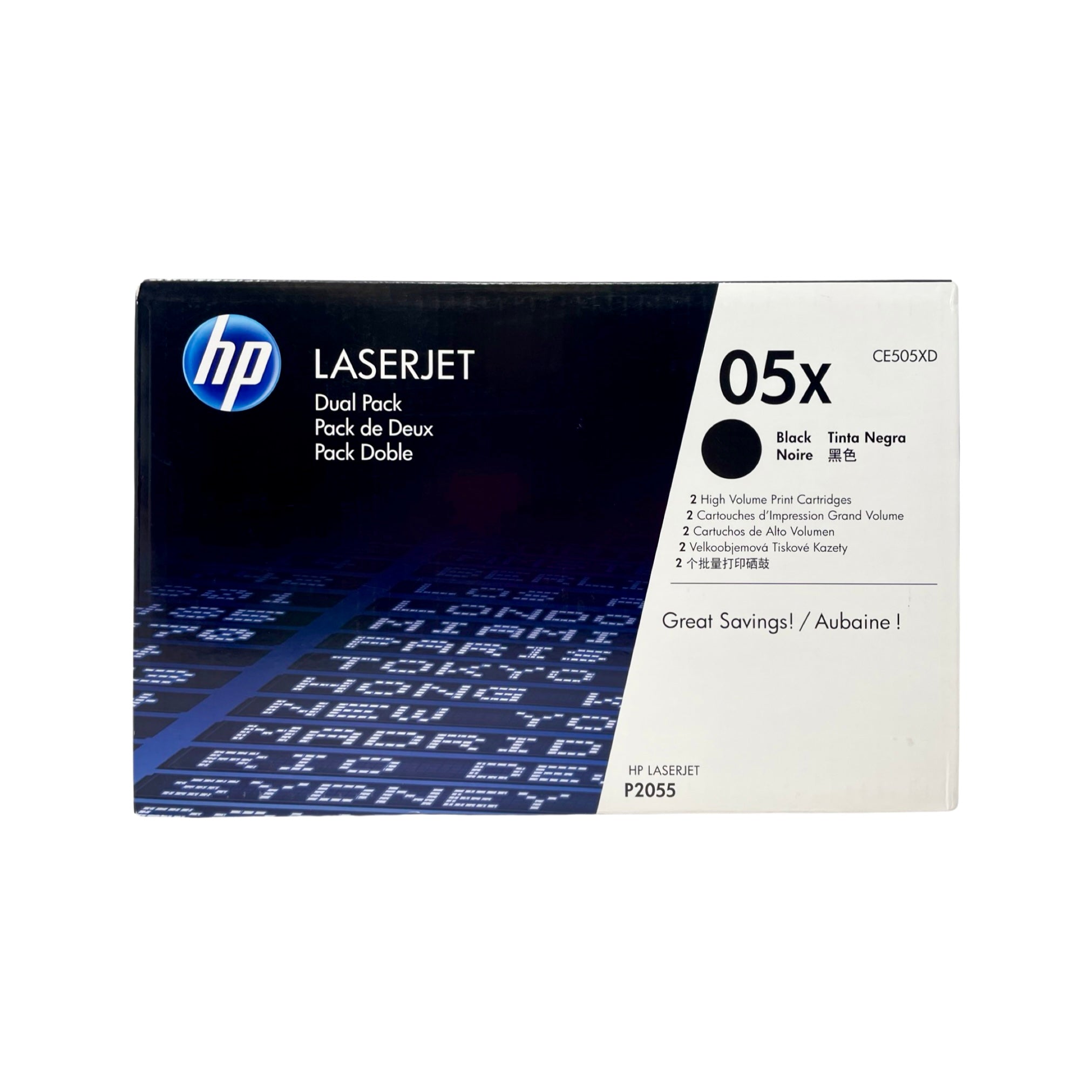 Genuine HP 05X 2-Pack CE505XD High-Yield Black LaserJet Toner Cartridges Dual Pack
