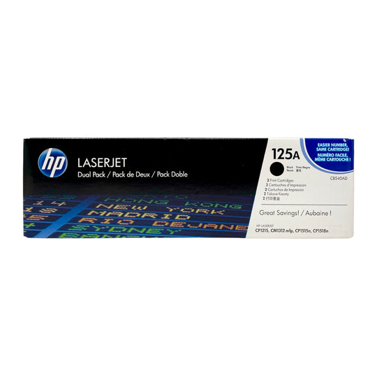 Genuine HP 125A Black 2-Pack CB540AD Laser Toner Cartridges Dual Pack