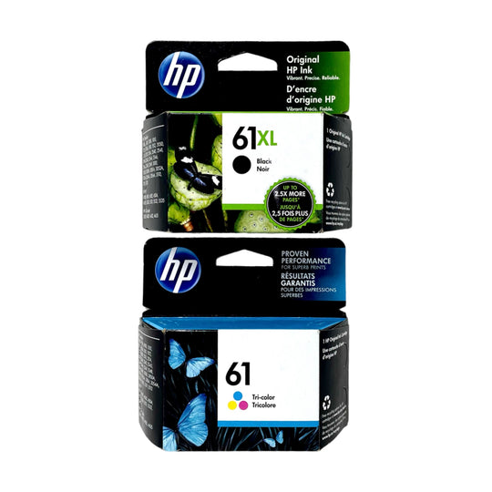 Genuine HP 61XL Black High-Yield and 61 Tri-Color Ink Cartridges Multi-Pack 2-Pack (CZ138FN#140)