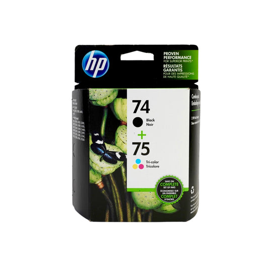 Genuine HP 74/Genuine HP 75 Black/Color Ink Cartridges, Standard Yield, 2/Pack (CC659FN#140)