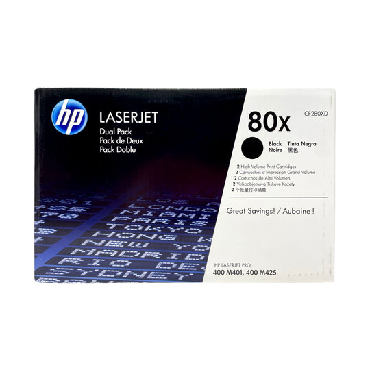 Genuine HP 80X 2-Pack CF280XD Black High-Yield LaserJet Toner Cartridges Dual Pack