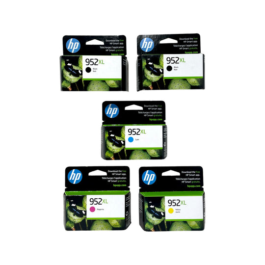 Genuine HP 952XL Black/Cyan/Magenta/Yellow Ink Cartridges, High Yield, 5/Pack (6ZA00AN#140)