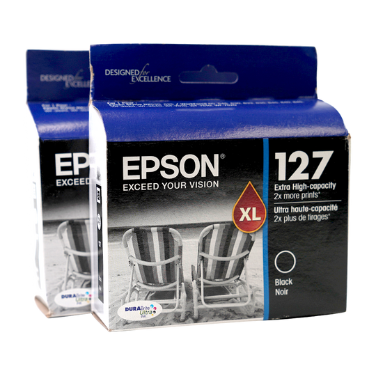 Genuine Epson 127 Black Ink Cartridges, Extra High Yield, 2/Pack (T127120-D2)