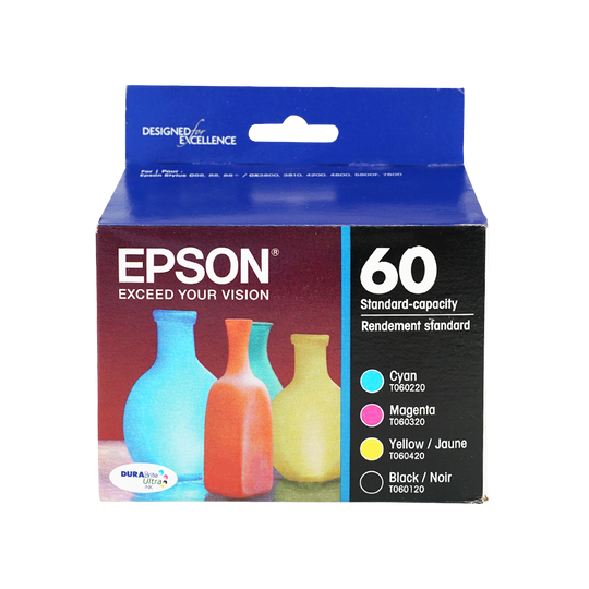 Genuine Epson 60 Black/Color Ink Cartridges, Standard, 4/Pack (T060120-BCS)