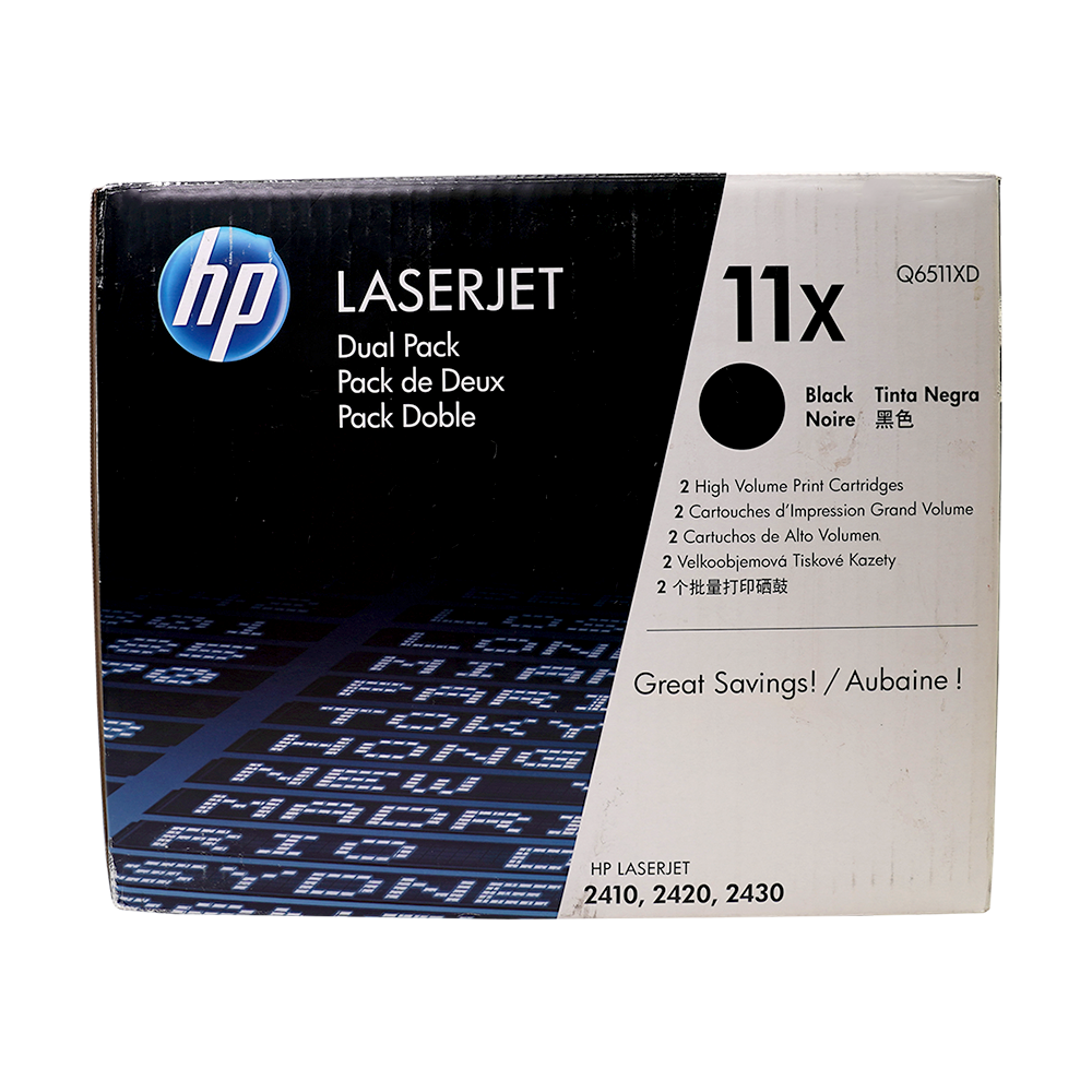 Genuine HP 11X 2-Pack Q6511XD Black High-Yield Laser Toner Cartridges Dual Pack