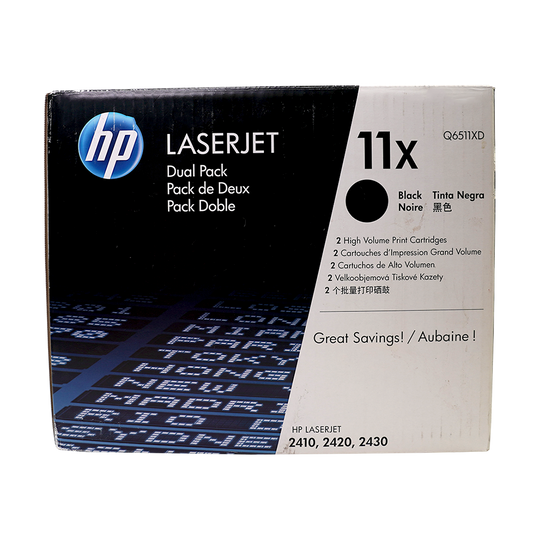 Genuine HP 11X 2-Pack Q6511XD Black High-Yield Laser Toner Cartridges Dual Pack