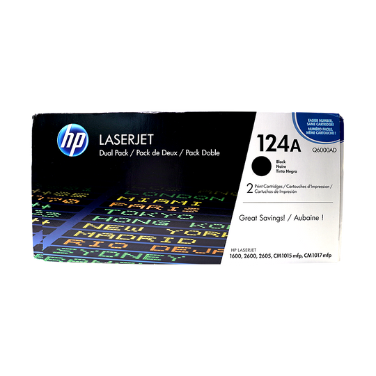 Genuine HP 124A 2-Pack Black Q6000AD LaserJet Toner Cartridges Dual Pack