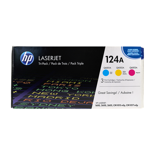 Genuine HP 124A CE257A LaserJet Toner Cartridges Tri-Color 3-Pack Cyan Magenta Yellow
