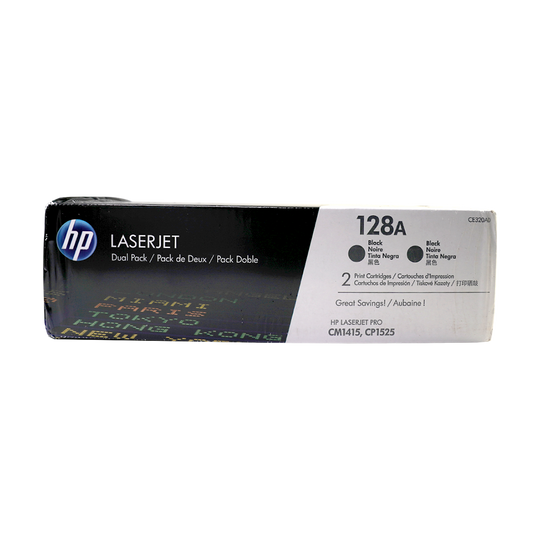 Genuine HP 128A Black 2-Pack CE320AD LaserJet Toner Cartridges Dual Pack
