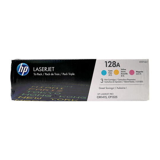 Genuine HP 128A CF371AM LaserJet Toner Cartridge Tri-Color 3-Pack Cyan Magenta Yellow