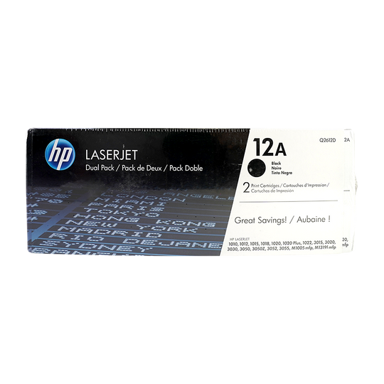 Genuine HP 12A 2-Pack Q2612D Dual Pack Black LaserJet Toner Cartridge