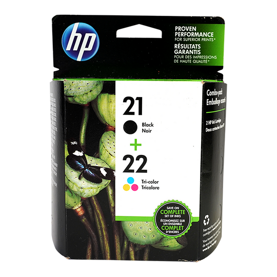Genuine HP 21/Genuine HP 22 Black/Color Ink Cartridges, Standard Yield 2/Pack (C9509FN#140)