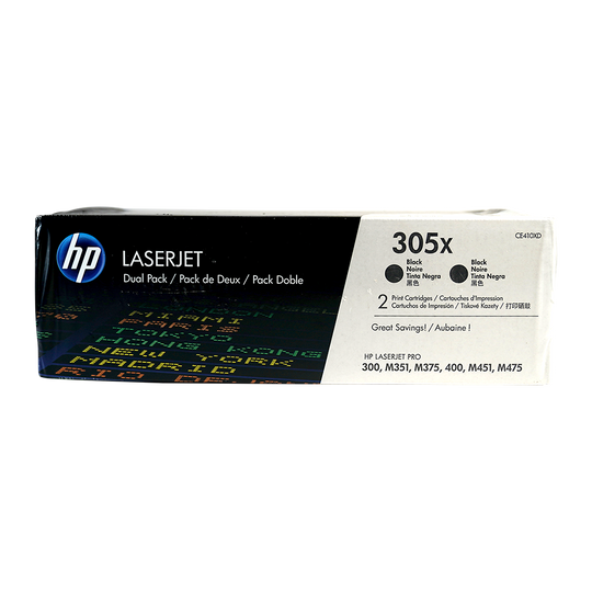 Genuine HP 305X 2-Pack Black CE410XD High-Yield LaserJet Toner Cartridges Dual Pack