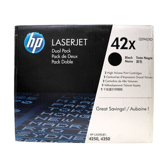 Genuine HP 42X 2-Pack Q5942XD Black High-Yield LaserJet Toner Cartridges Dual Pack