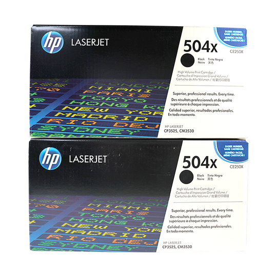Genuine HP 504X Black 2-Pack CE250XD High-Yield Laser Toner Cartridges Dual Pack