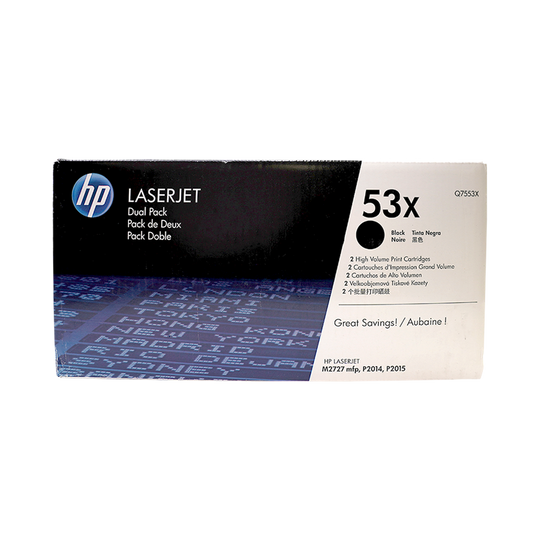 Genuine HP 53X 2-Pack Q7553XD Black High-Yield LaserJet Toner Cartridges Dual Pack