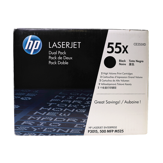 Genuine HP 55X 2-Pack CE255XD Black High-Yield LaserJet Toner Cartridges Dual Pack
