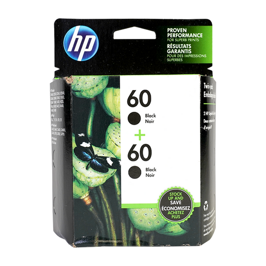 Genuine HP 60 Black Ink Cartridges, Standard, 2/Pack (CZ071FN#140)