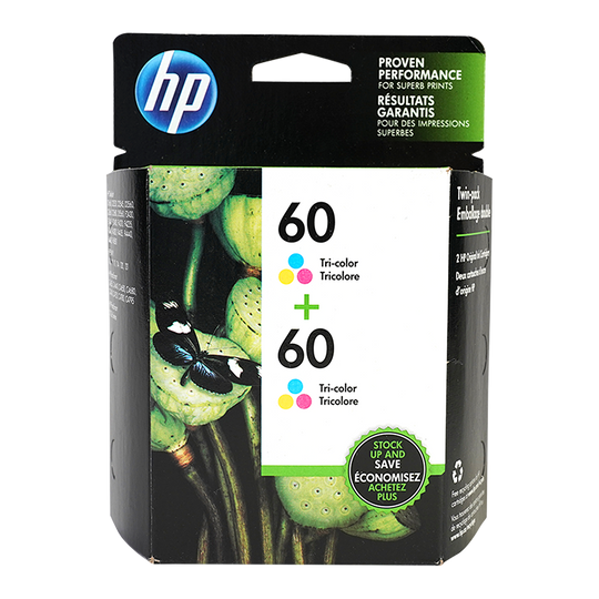 Genuine HP 60 Color Ink Cartridges, Standard, 2/Pack (CZ072FN#140)