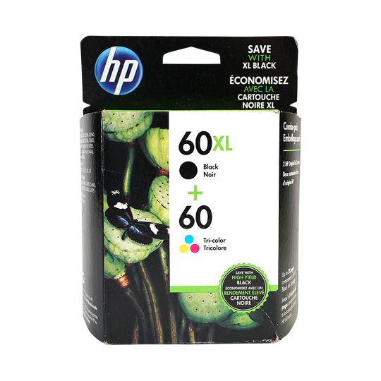 Genuine HP 60XL High-Yield Black and 60 Tri-Color Ink Cartridge Multi-Pack 2-Pack