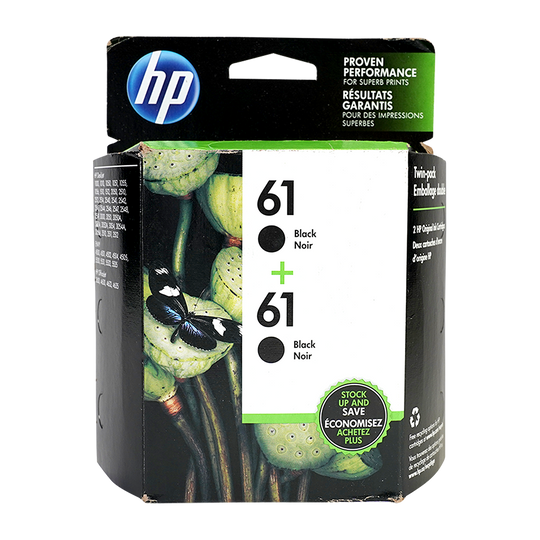 Genuine HP 61 Black Ink Cartridges, Standard, 2/Pack (CZ073FN#140)
