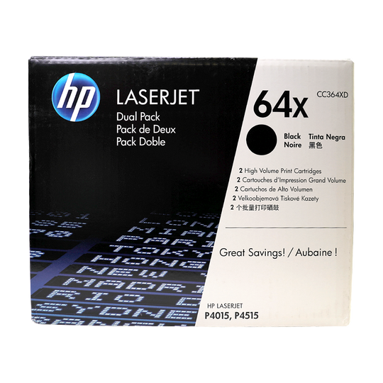 Genuine HP 64X 2-Pack CC364XD Black High-Yield Laser Toner Cartridges Dual Pack