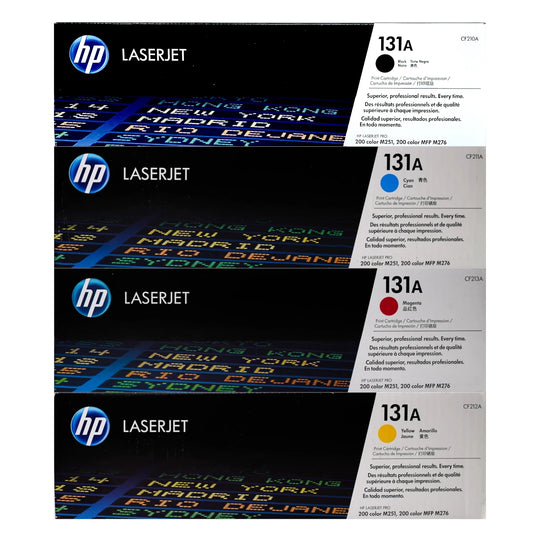 HP 131A Toner 4 Pack - CF210A CF211A CF212A CF213A - Black Cyan Magenta Yellow - Original HP LaserJet Toner Cartridges