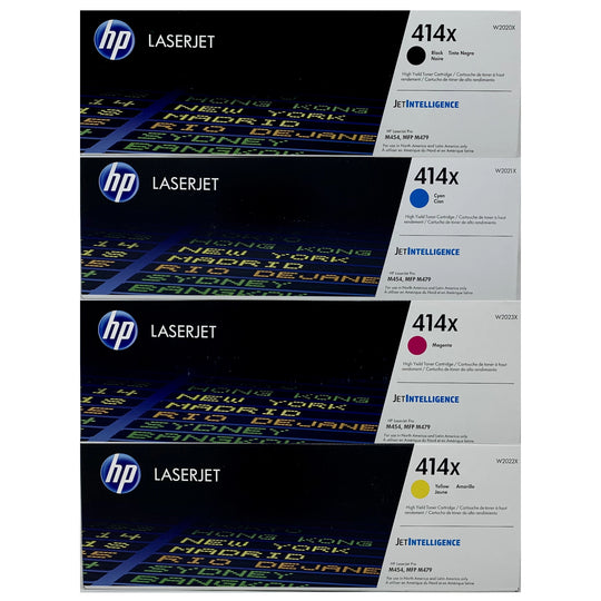 HP 414X High Yield Toner - Combo 4 pack - W2020X W2021X W2022X W2023X - Black Cyan Magenta Yellow  - Original HP LaserJet Toner Cartridges