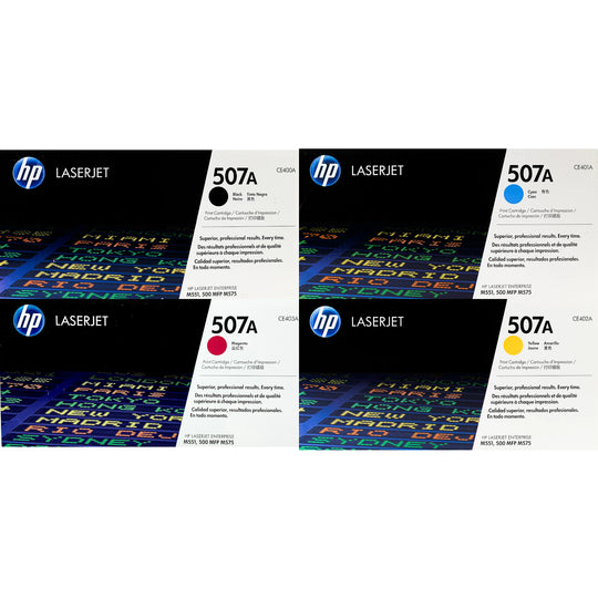 HP 507A Toner 4 Pack - CE400A CE401A CE402A CE403A - Black Cyan Magenta Yellow - Original HP LaserJet Toner Cartridges