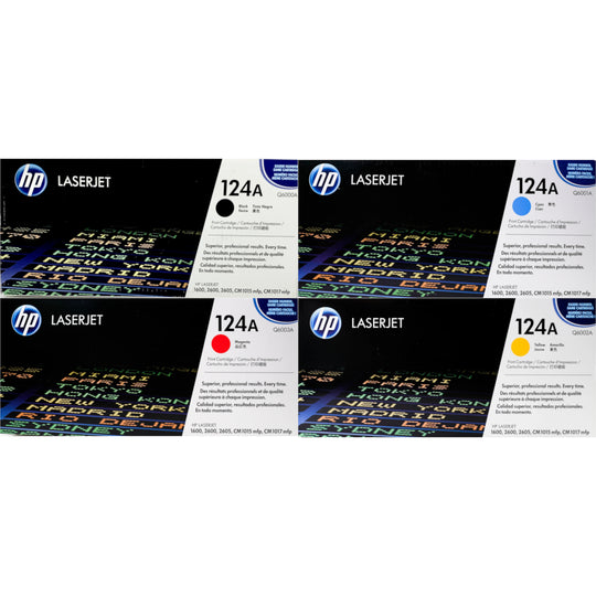 HP 124A Toner 4 pack - Q6000A Q6001A Q6002A Q6003A - Black Cyan Magenta Yellow - Original HP LaserJet Toner Cartridges