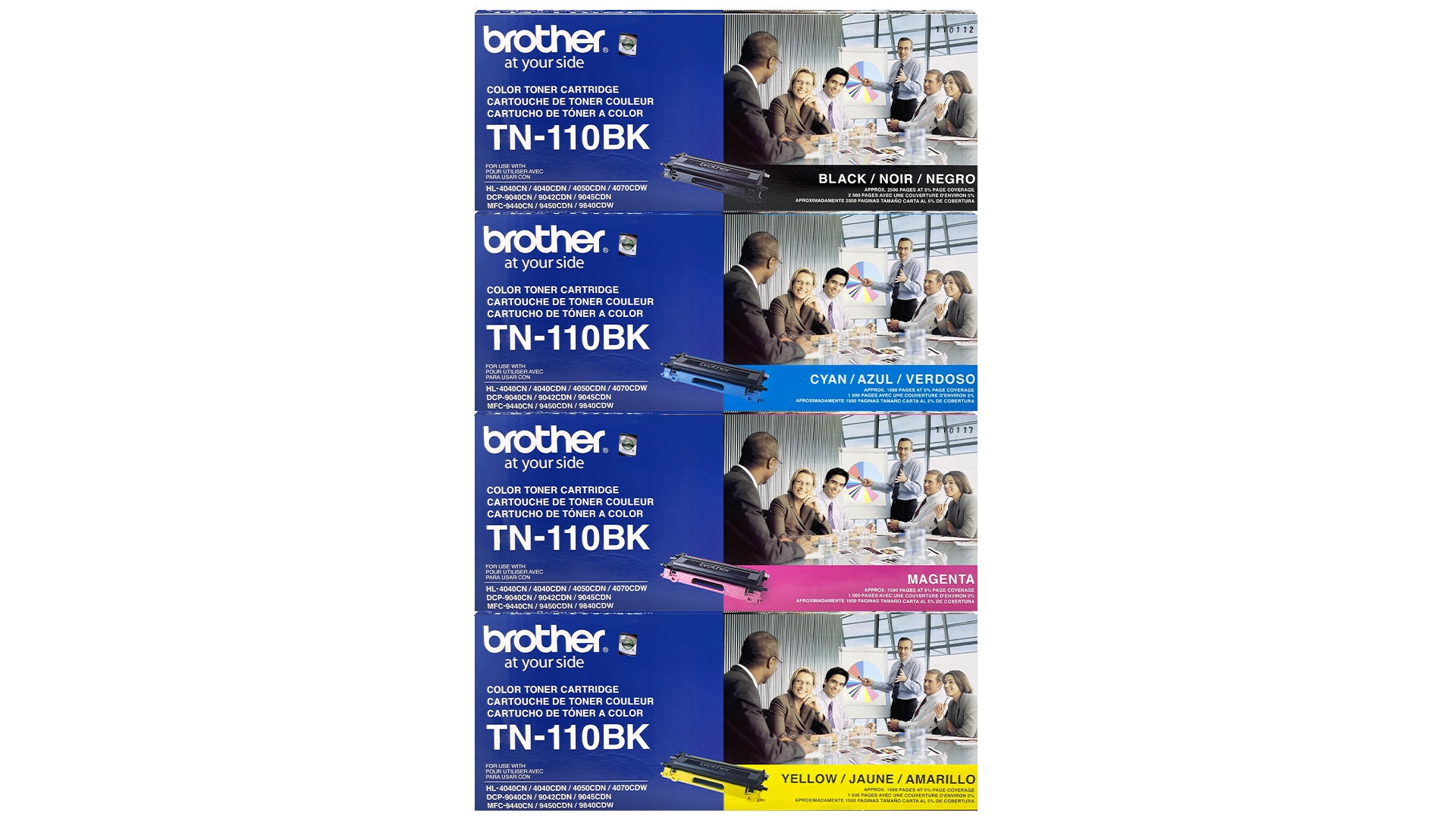 Brother TN-110 High Yield Toner - 4 Pack - TN110BK TN110C TN110M TN110Y - Black Cyan MagentaYellow - Original Brother Laser Toner Cartridge