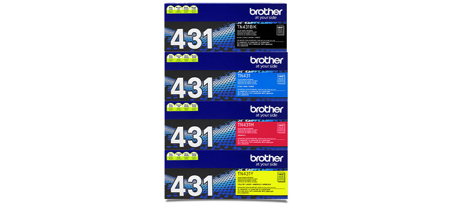 Brother TN-431 High Yield Toner Set - TN431 - Black, Cyan, Magenta, Yellow - Original Brother Laser Toner Cartridge