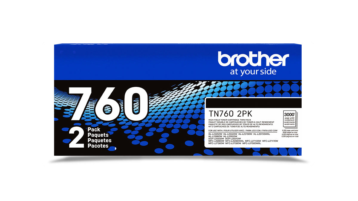 Brother TN-760 High Yield Toner 2 Pack - TN760BK - Black - Original Brother Laser Toner Cartridge