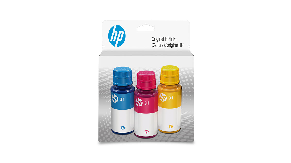 HP 31 Ink 3 pack – Yellow, Magenta,Cyan - Original HP Ink Bottles (9C228AN)