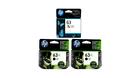 HP 63XL Ink / HP 63 Ink - Combo 3 pack – 2 High Yield Black / 1 Tri-Color - Original HP Ink Cartridges (C1SE7BN)