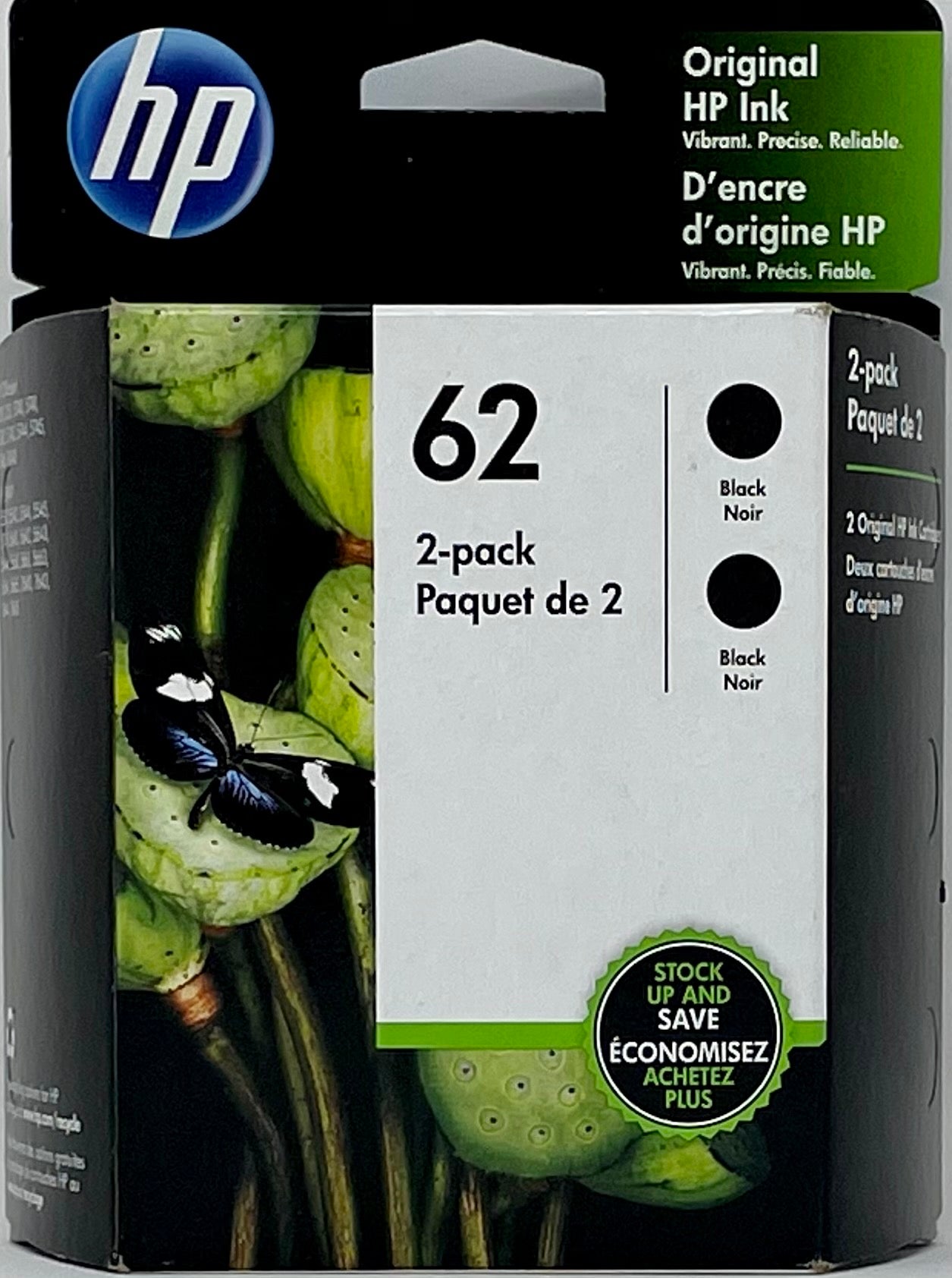 Genuine HP 62 Black Ink Cartridge Twin-Pack 2-Pack
