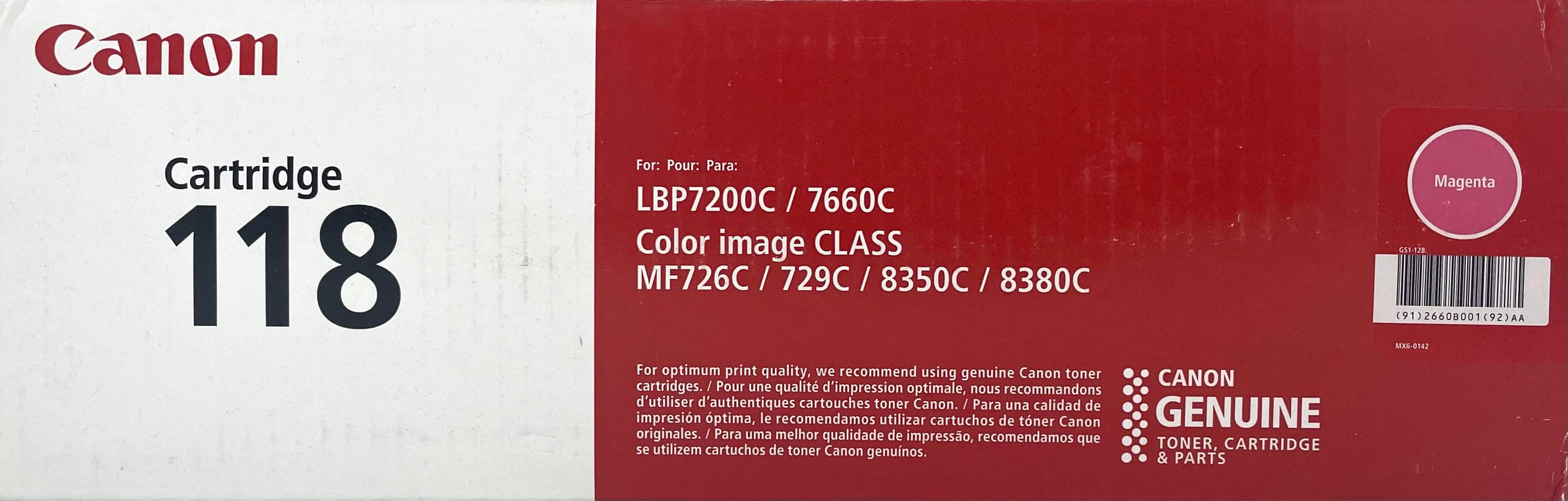 Genuine Canon 118 Magenta Toner Cartridge, Standard (2660B001)
