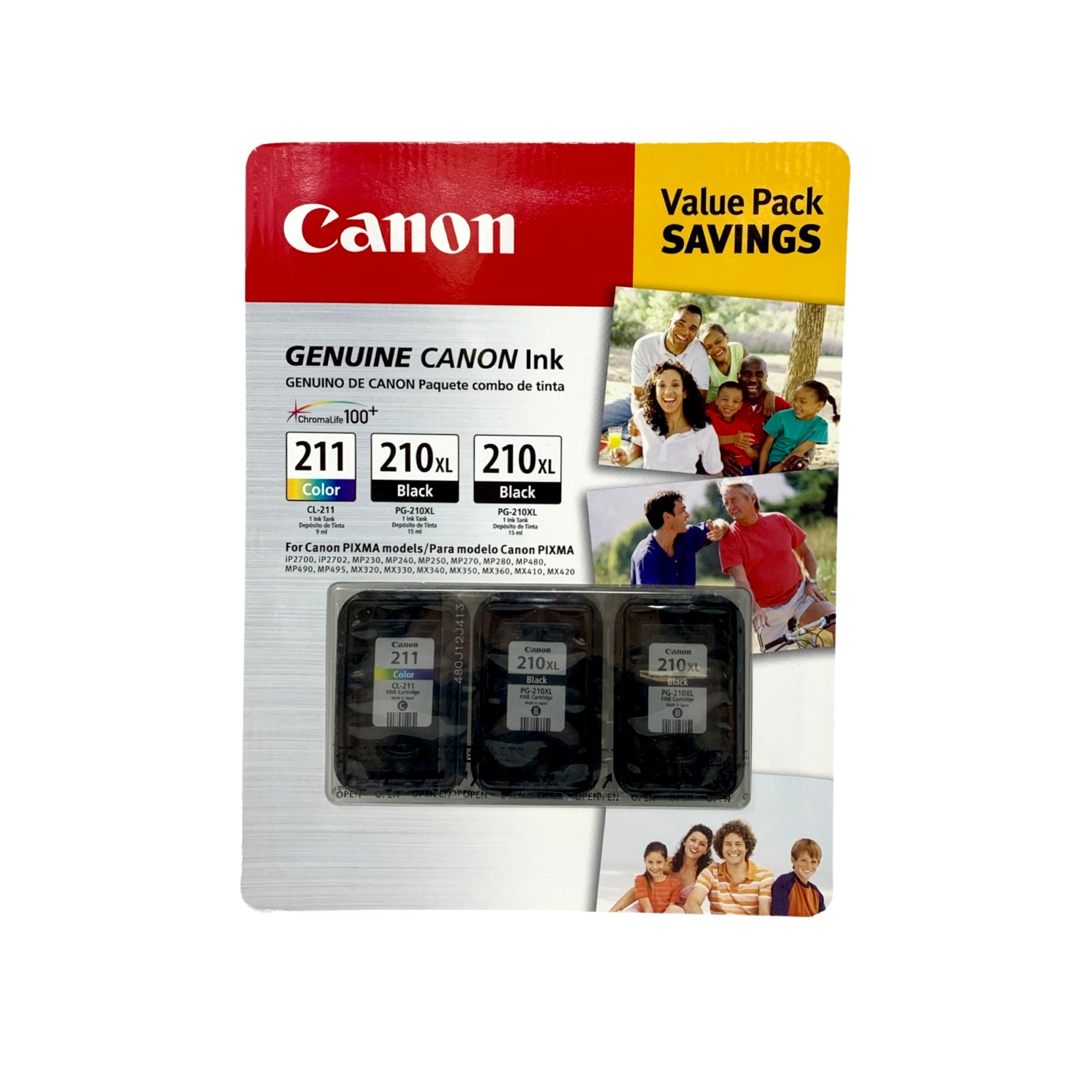 Genuine Canon PG-210XL Black and CL-211 Color Ink Cartridges, 3-Pack