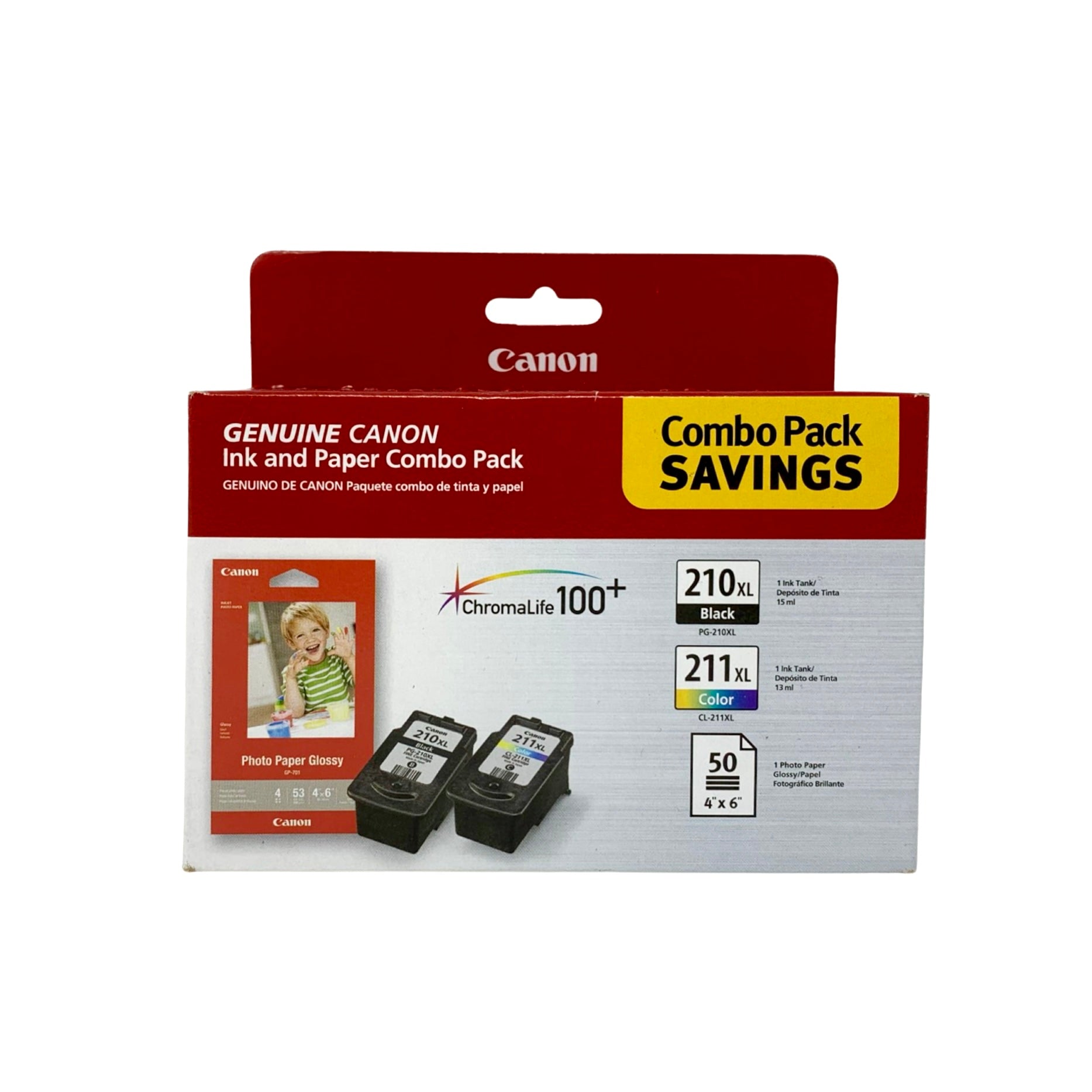 Genuine Canon PG-210XL Black and CL-211XL Color Ink Cartridges, 2-Pack with Glossy Paper