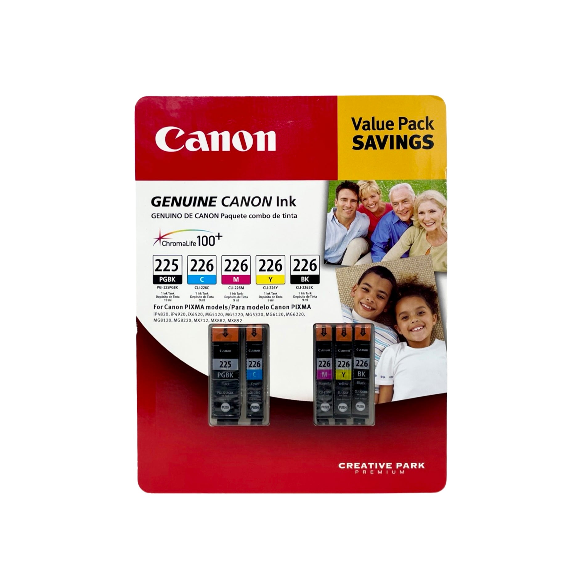 Genuine Canon PGI-225/CLI-226 Black/Color Ink Cartridges, 5/Pack