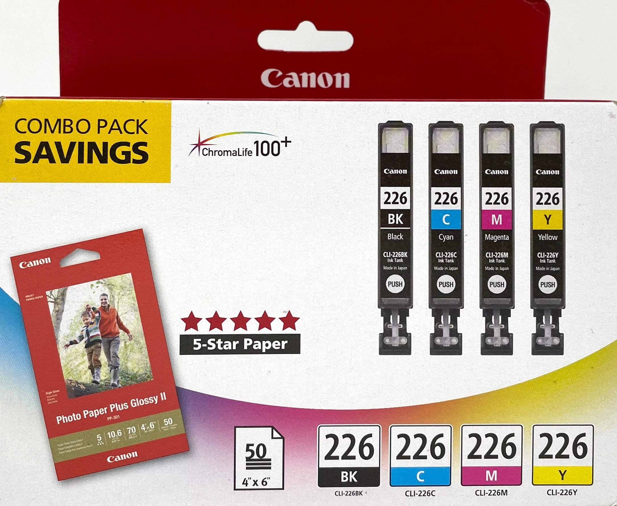 Genuine Canon CLI226 Combo Black/Color Ink Cartridges, Standard Yield, 4/Pack (4546B007)