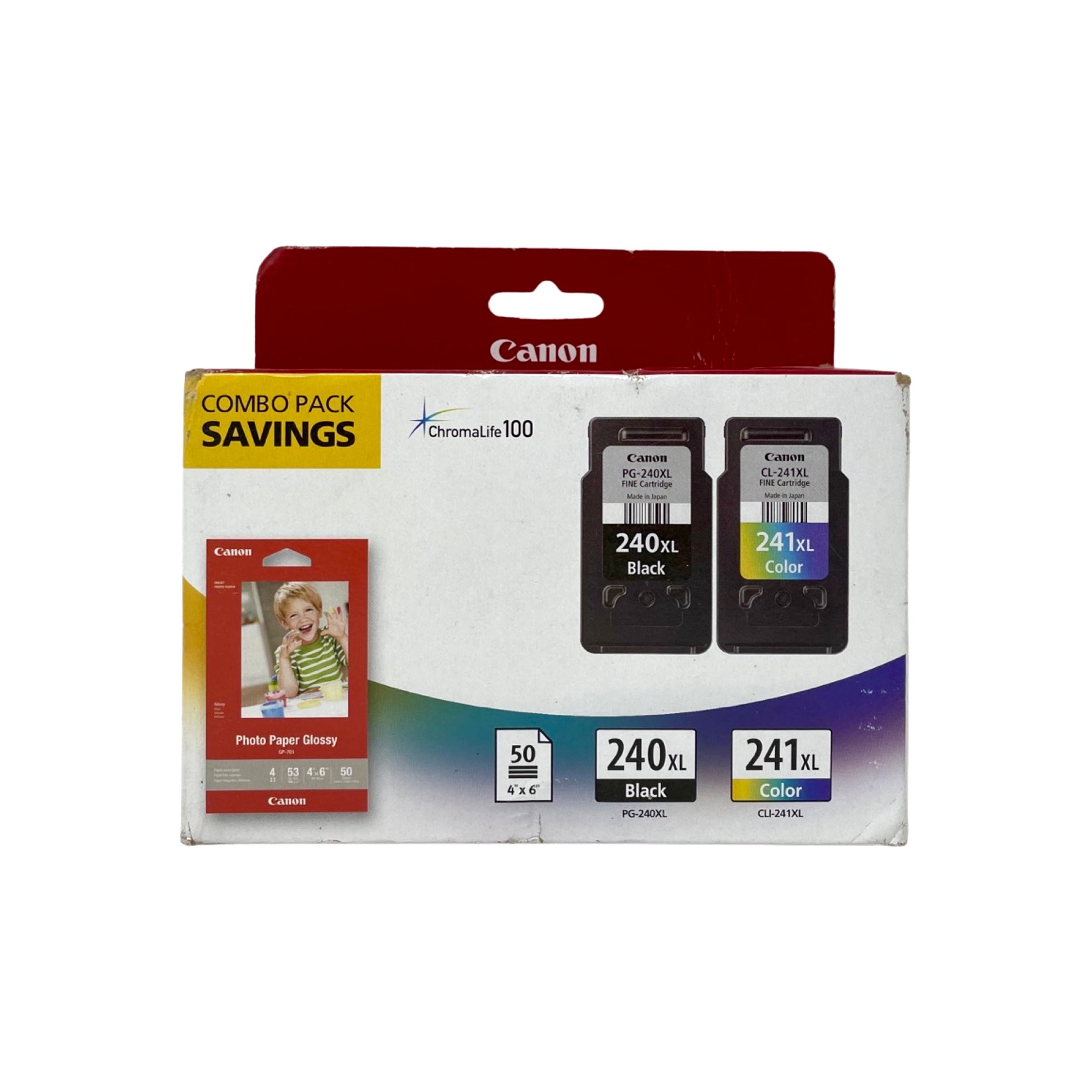 Genuine Canon PG 240XL / CL 241XL Combo Black/Color Ink Cartridges, High Yield, 2/Pack with photo glossy paper (5206B005)