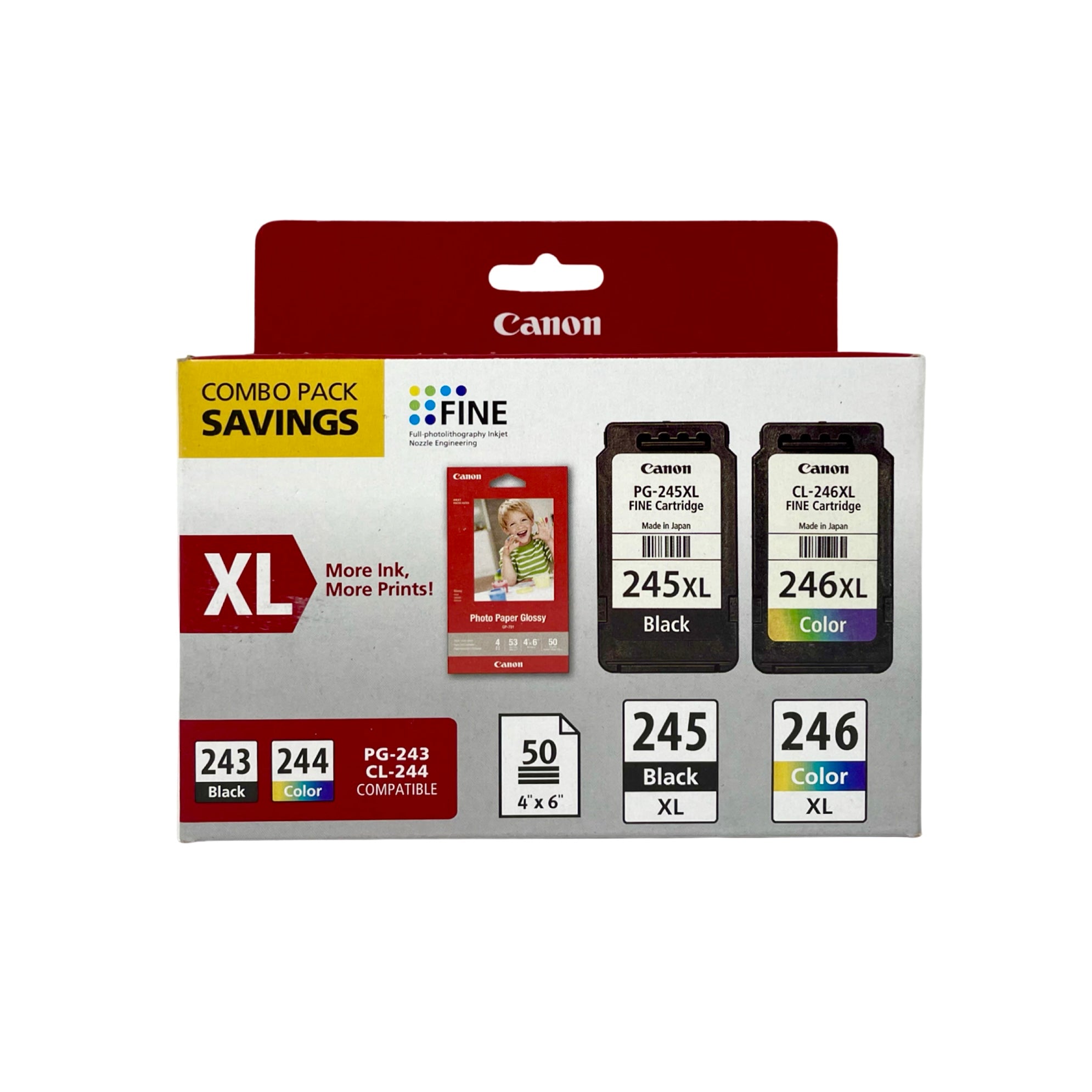 Genuine Canon PG 245 XL/CL 246XL Combo Black/Color Ink Cartridge, High Yield With Photo Paper(8278B005)