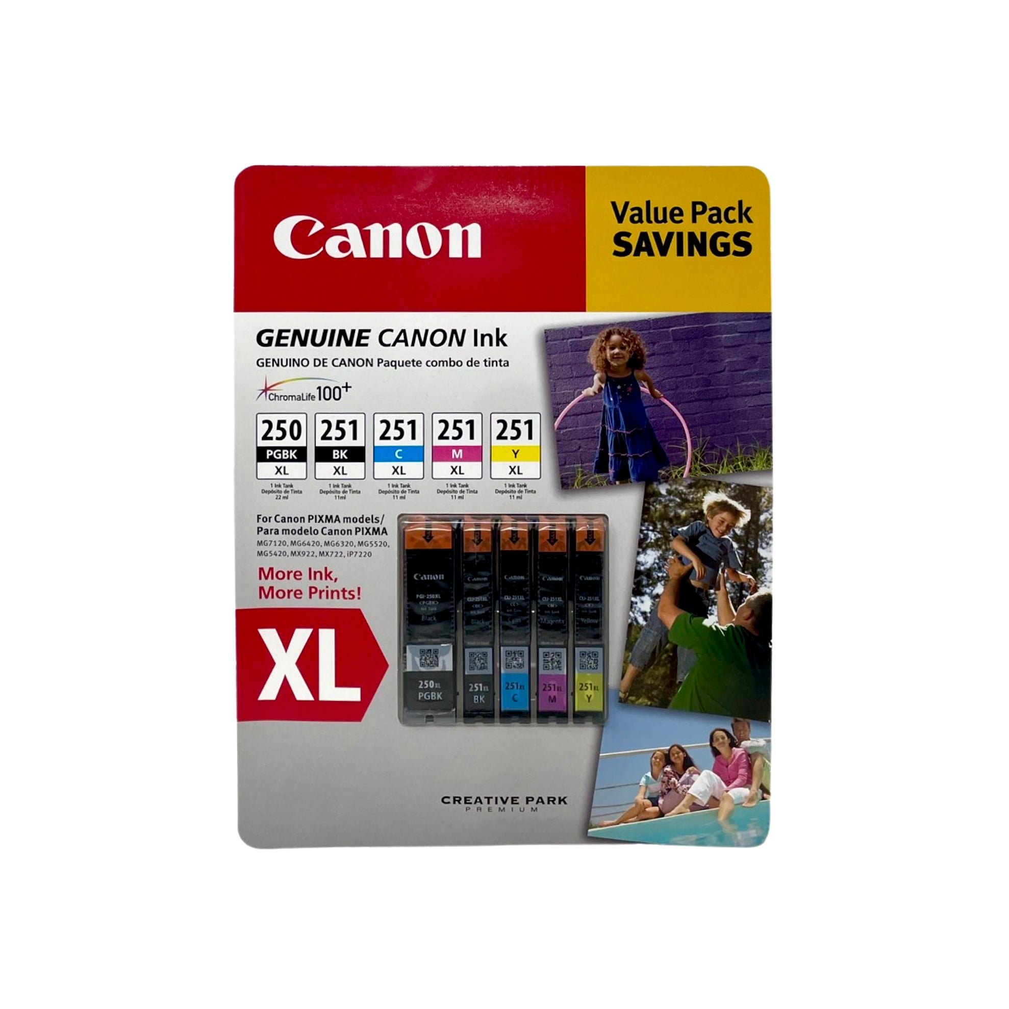 Genuine Canon PGI-250XL, CLI-251XL C/M/Y/K Ink Cartridges Value Pack, 5 Cartridges