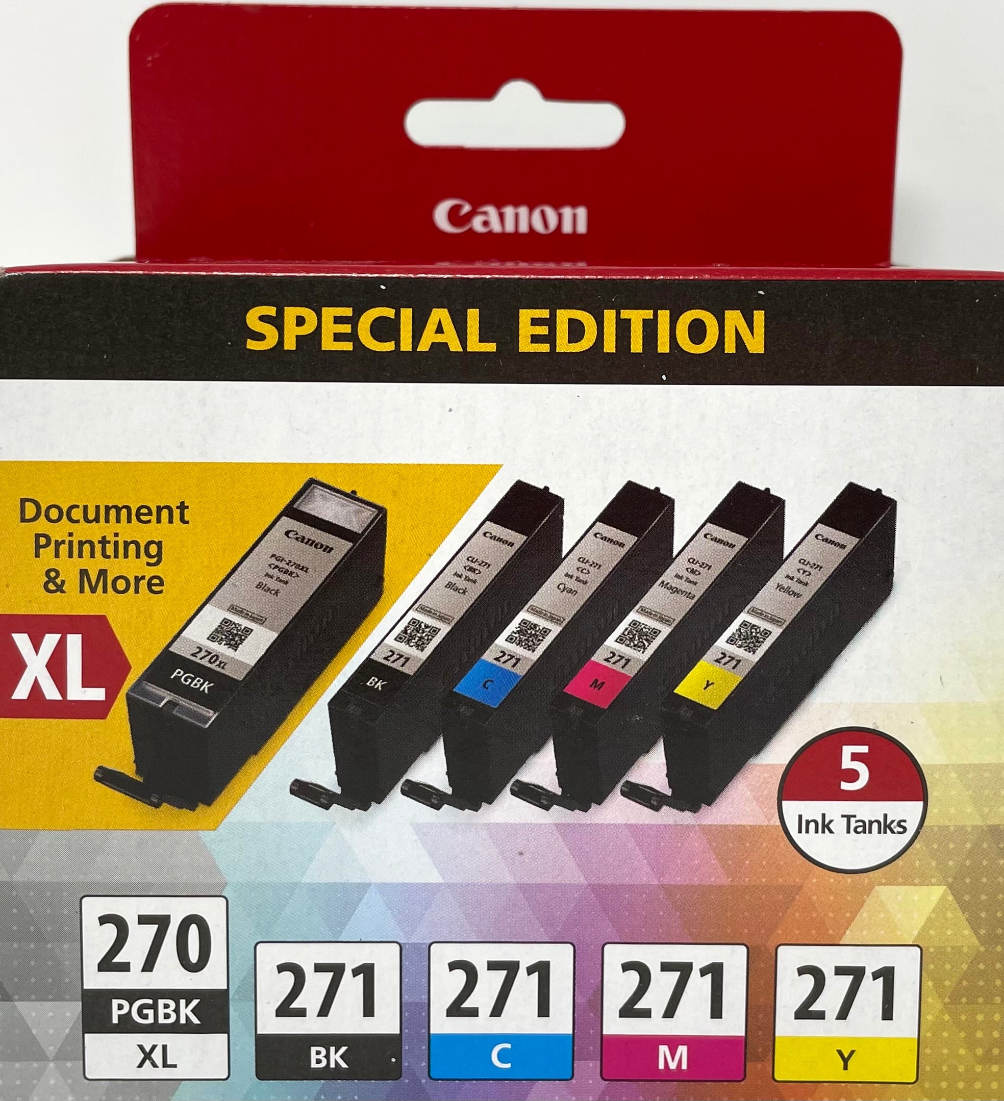 Genuine Canon PGI 270 XL/CLI 271 Black High Yield/Color Standard Ink Cartridges, 5/Pack (0319C006)