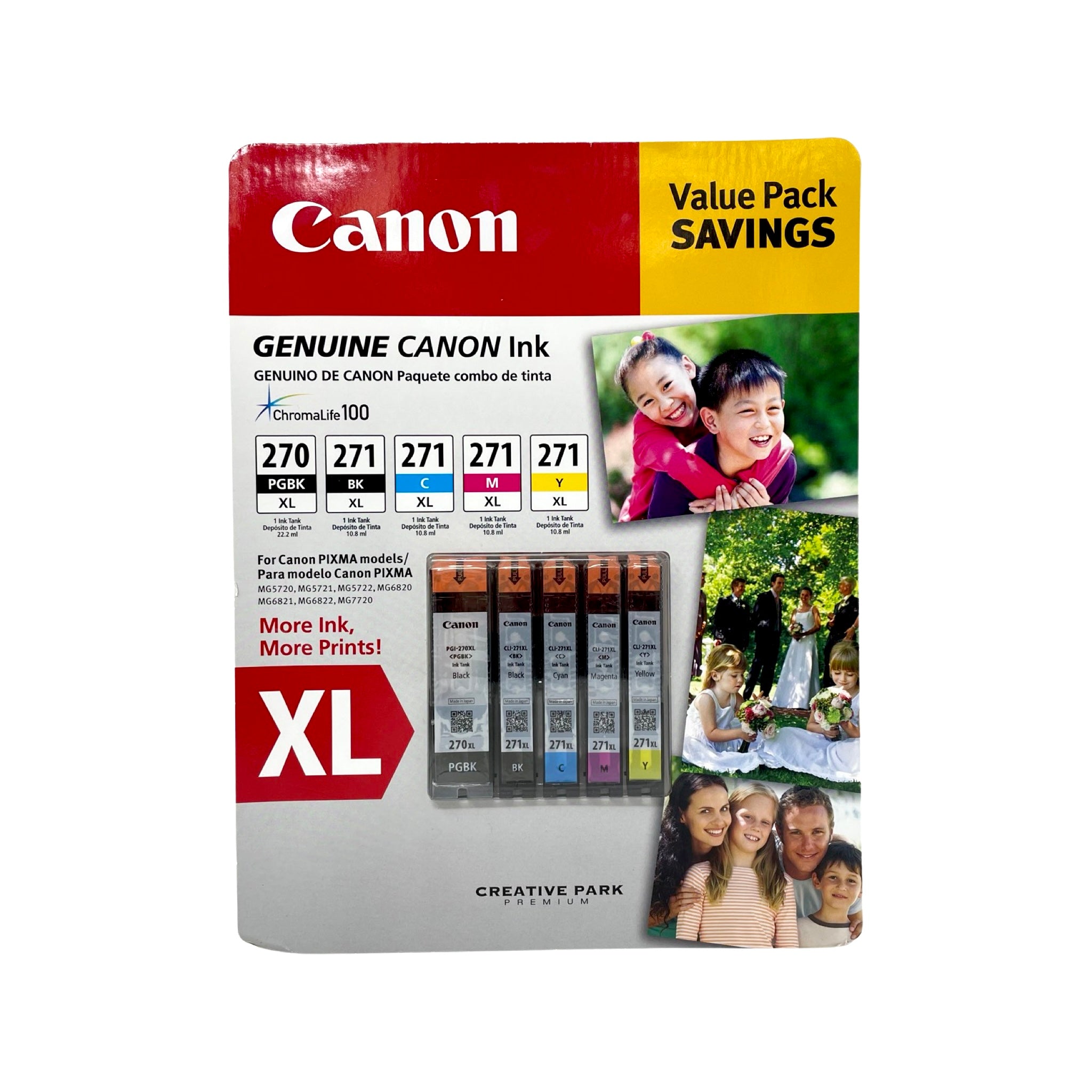 Genuine Canon PGI-270XL, CLI-271XL C/M/Y/K Ink Cartridges Value Pack, 5 Cartridges